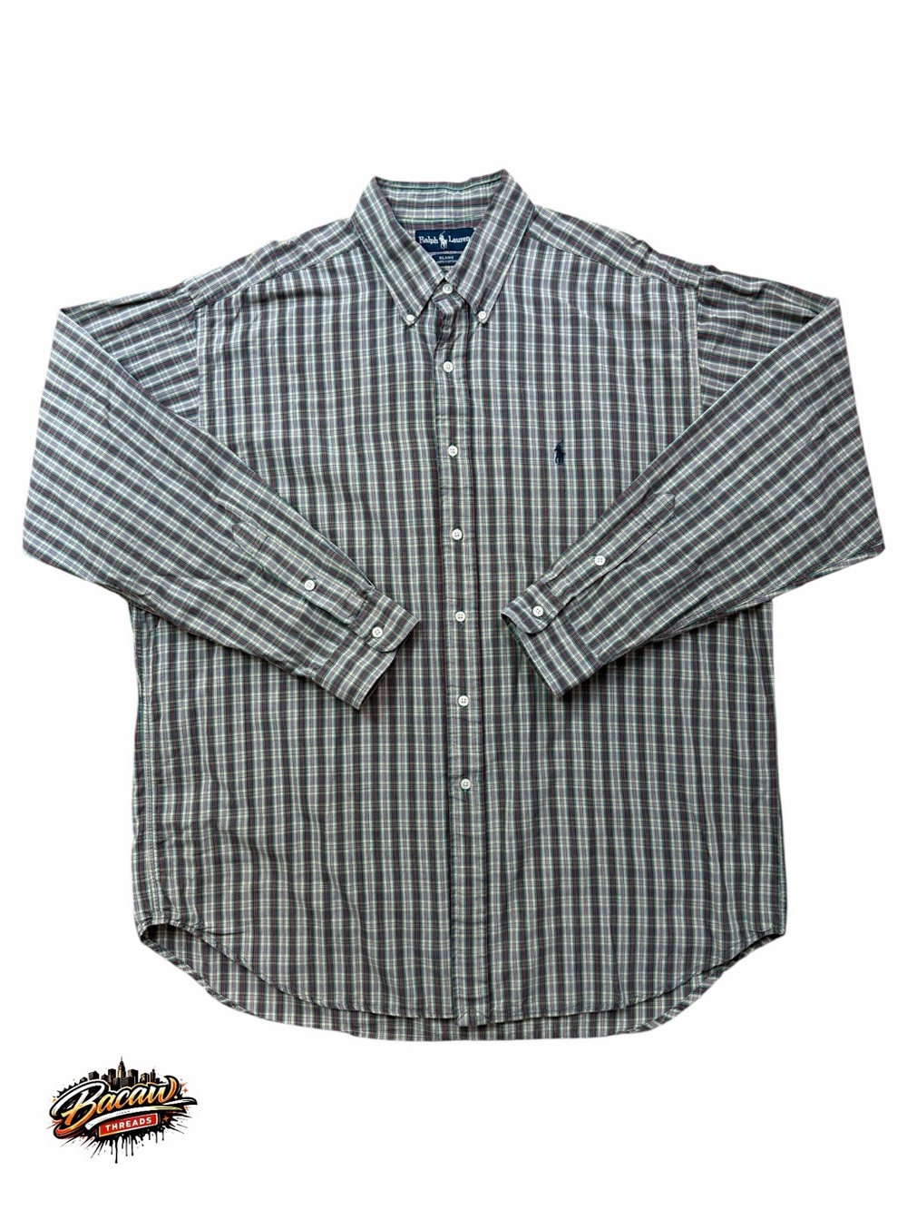 Ralph Lauren Blair Men’s XL 100% Cotton Red Green Plaid Button-Down Shirt